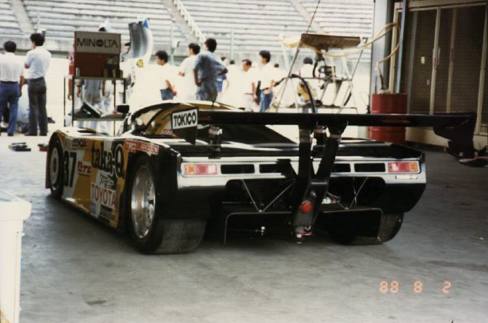 Rear of the Toyota 88C no. 37 in the pit lane, 1988 season